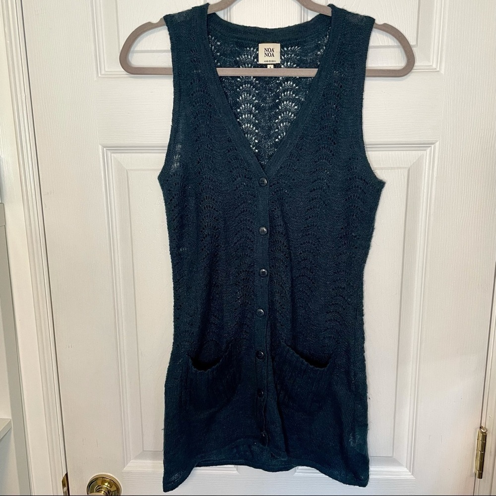 Noa Noa Wool Mohair along Teal Sleeveless Sweater Vest Small